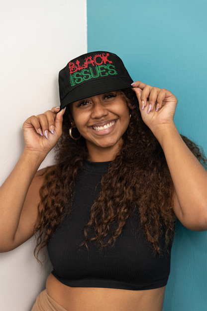 Black Printed Bucket Hat by Black Issues Apparel – Bold Cultural Streetwear for Adults